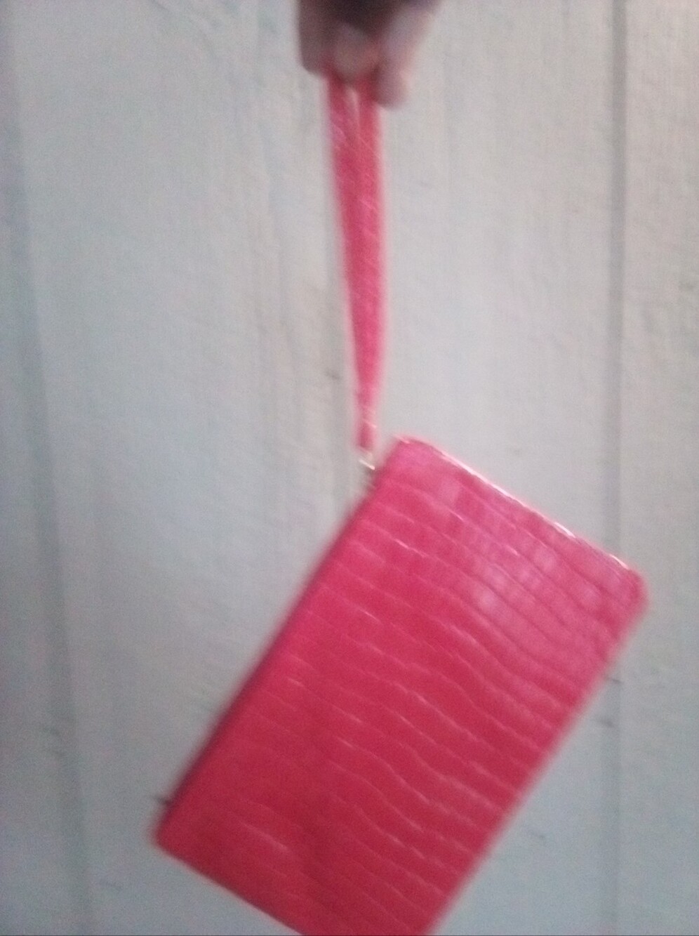 Croc-Embossed Pink Wristlet Clutch